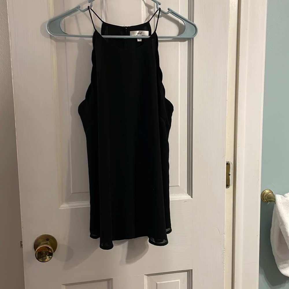 Scalloped black tank top